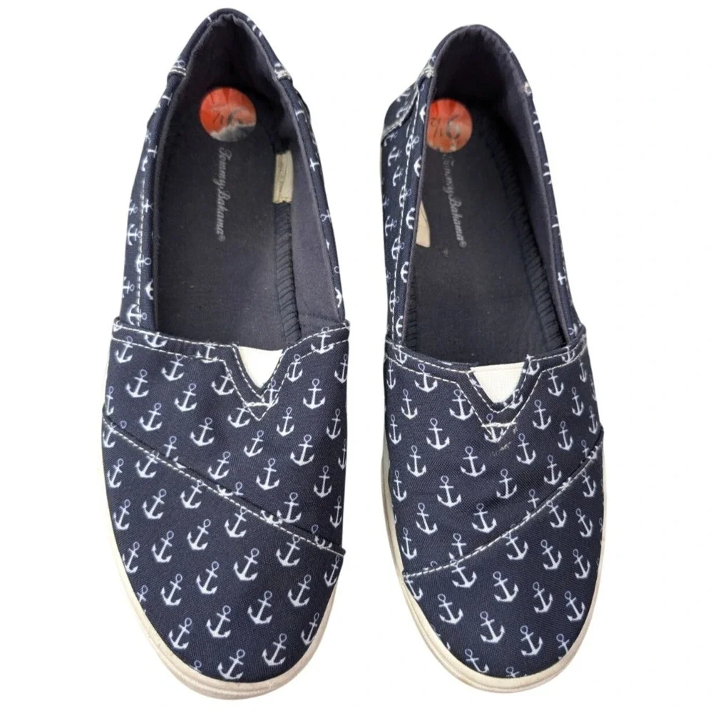 Tommy Bahama Shoes Womens Size 9.5 Slip On Sneaker Boat Deck Anchor Print Preppy